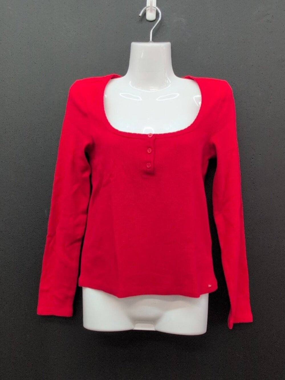 Victoria Secret Pink Thermal Henley Long Sleeves Womens Top Size Medium Red